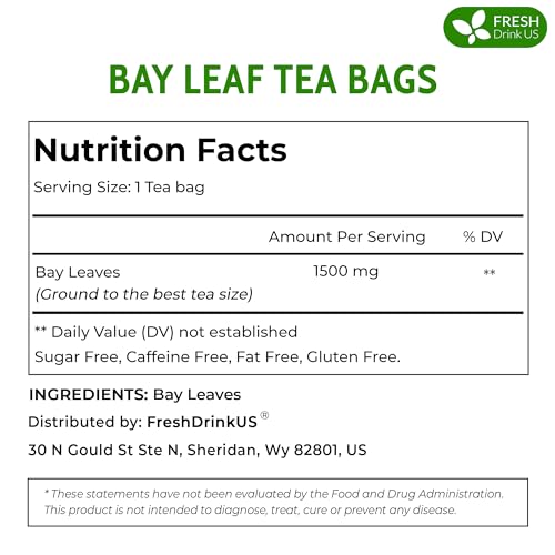 Image of FreshDrinkUS, Premium 40 Bay Leaf Tea Bags, 100% Natural & Pure from Bay Leaves. Loose Leaf Bay Herbal Tea. Made with Natural Material Tea Bags, No Sugar, No Caffeine, No Gluten, Vegan.