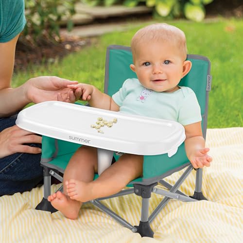 Image of Summer by Bright Starts Pop 'N Sit Portable Booster Chair, Floor Seat, Indoor /Outdoor Use, Compact Fold, Teal, 6 Mos - 3 Yrs