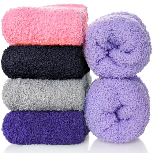 Image of CHOWISH Womens Fuzzy Slipper Socks Super Soft Microfiber Fluffy Cozy Winter Warm Fuzzy Crew Socks
