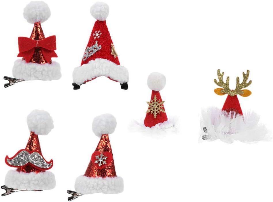FRCOLOR Mini Christmas Hat Hair Clip,Plush Hairpin Pom Pom Hair Clips Sequin Barrette Glitter Bobby Pins Christmas Accessories for Kids,Girls,6pcs(Mixed Color)