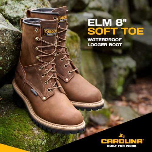 Carolina Elm 8" Waterproof Logger Boots for Men - Crazy Horse Leather Upper, Pillow Cushion Footbed, and Oil- and Slip-Resistant Outsole, EH-Rated2