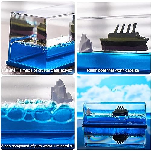 Image of Unsinkable Boat Anime Pirate Ship in a Bottle Box, Cruise Ship Fluid Drift Bottle Non Sinking Ship Model Decorations Desk Decor Ornaments for Boys Girls Fans Gifts (Blue-a)