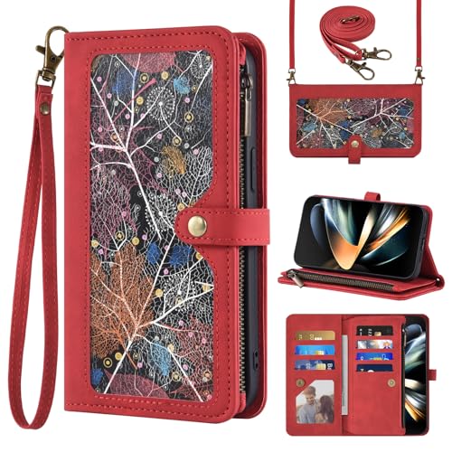 Housse Samsung Galaxy Z Fold 4 portefeuille rouge avec porte carte et protection