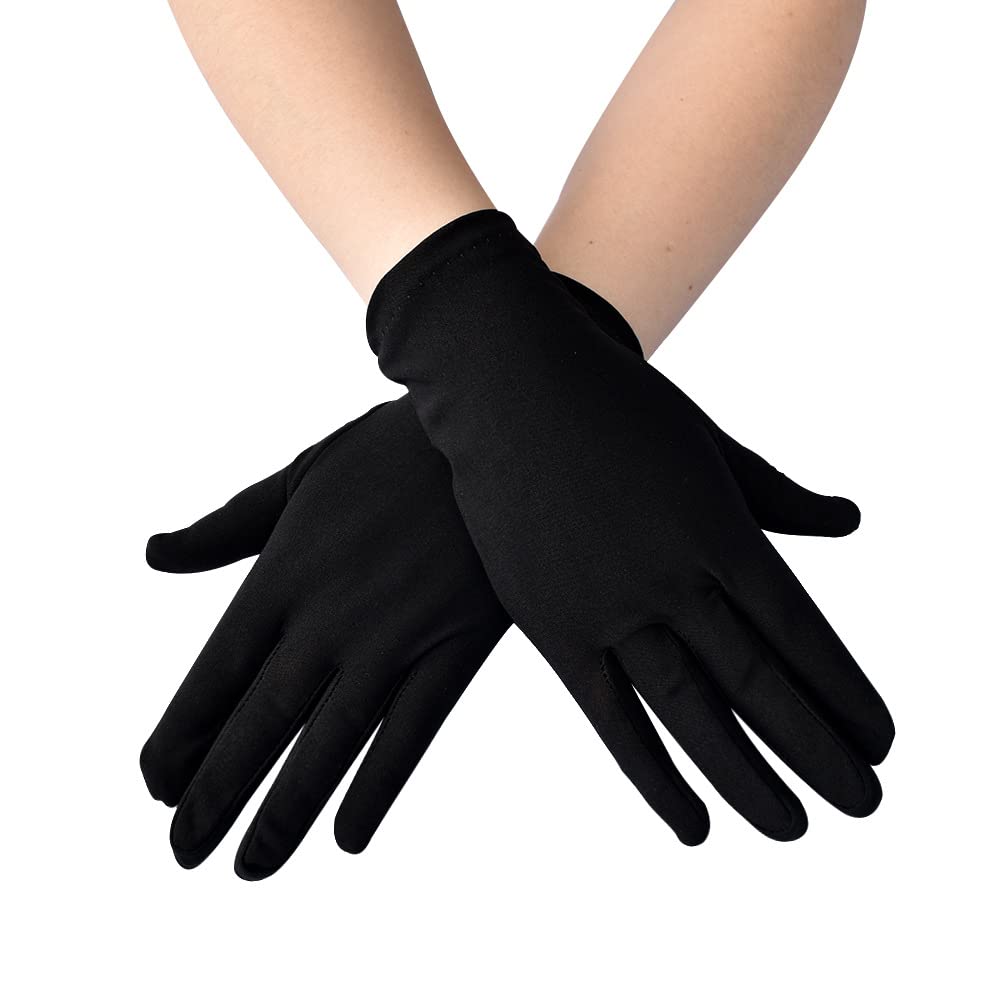 SACHUI® Clothing Wedding Gloves Multicolor Short Satin Nylon Stretch Evening Costume Gloves | Black-image-15
