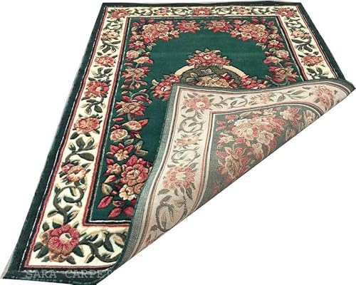 Image of Soft Thick Geometric Acrylic Washable Anti Skid Carpet. for Living Room Bedroom. Hall Size 9 x 12 feet (150X210 Cm) Green D21