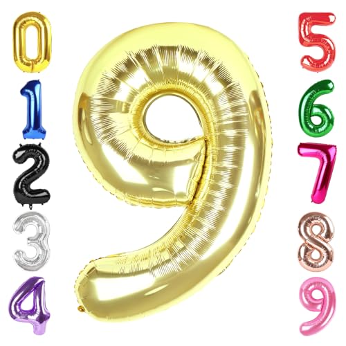 Image of 40 Inch Light Gold Number 9 Balloon, Champagne Birthday Party Decorations