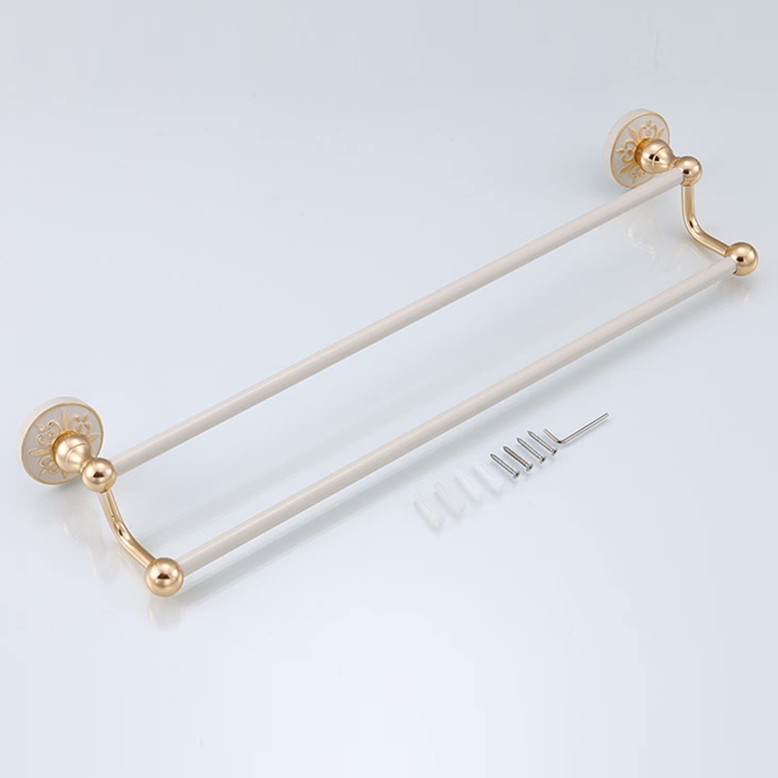 Toalleros de aluminio espacial, color blanco, soporte de toalla de doble barra de montaje en pared, autoadhesivo, sin taladrar, toallero esencial para baño