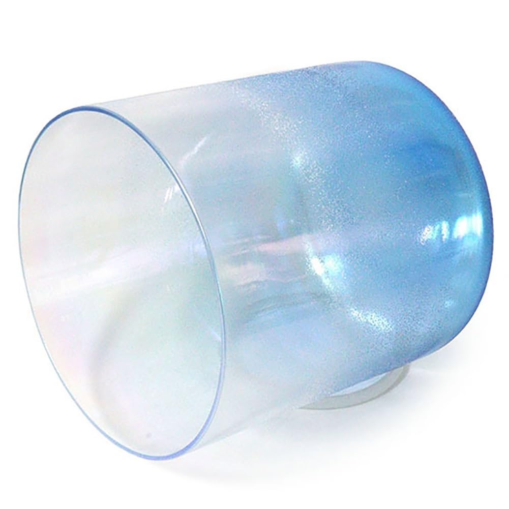 Campana tibetana in cristallo di quarzo per chakra, ideale per yoga, meditazione e bagni sonori, blu sfumato con martello in pelle scamosciata e O-ring, nota Mi da 432 Hz e 8,432 Hz-8 pollici E note