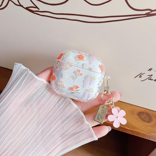Image of MINSCOSE for AirPods 4 Clear Case,Cute Colorful Flower Pattern Design with Girly Floral Keychain,Soft Silicone Protective Shockproof Cover with Cleaner Kit for Girls Women-Orange