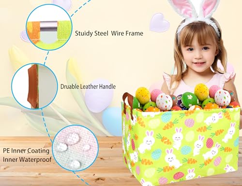 Image of Rectangle Empty Easter Baskets Boy Large Toy Storage Bin Girls collapsible Hamper Waterproof Canvas Box Kid Gifts Spring Decor( Rabbit Carrot Egg )