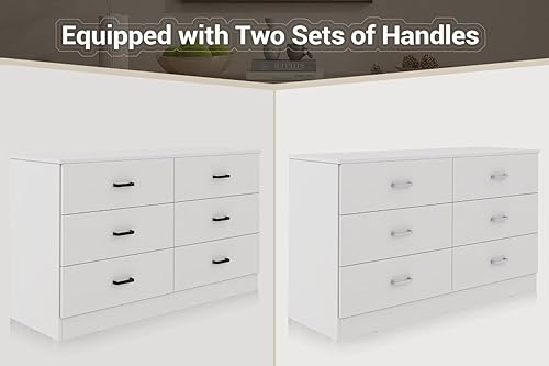 Miniatura 7 de Bigbiglife Cómoda de madera para dormitorio, cómoda doble de 6 cajones, cómoda moderna con cajones profundos, organizador de almacenamiento grande