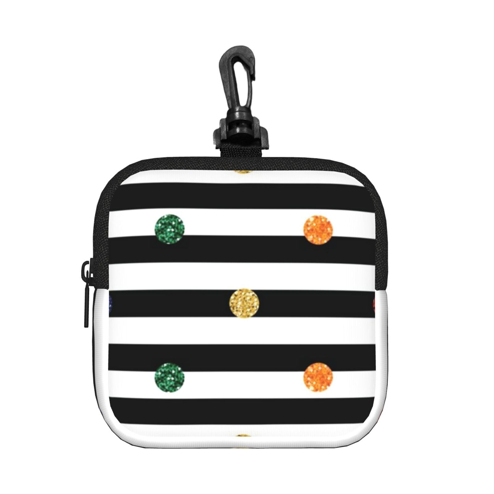 Rainbow Polka Dot Stripe Black And White Print Square Storage Bag Travel Toiletry Cosmetic Organizer Pouch Lightweight Reusable