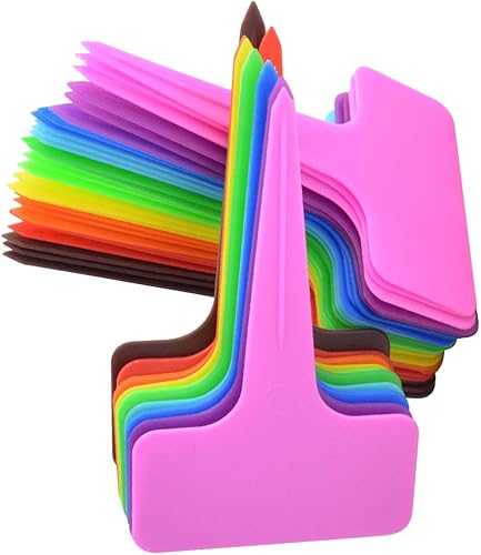 HOVEOX 200 etiquetas de plástico de 10 colores para plantas, marcadores tipo T, etiquetas de jardín para guardería, estacas para jardinería, casa