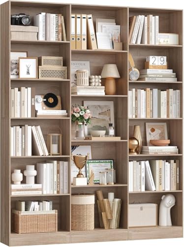 FirFurd 188cm Estantería Grande, Estanterías Almacenaje Madera, Librería, Estanterias para Libros, para Salón, Oficina y Estudio, 3 Filas, con 17 Compartimentos, 188 x 149 x 23,5 cm (Roble Claro)
