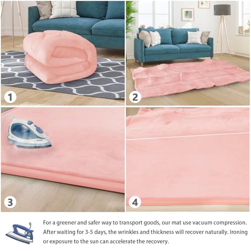 Image of Baby Play Mat for Floor Nursery Rug Muscle Mat Area Rug Playroom Rug 71 inchx79 inch Playpen Mat Elastic Foam 1.3 inch Thick Crawling Mat for Babies,Toddlers, Infants, Kids,Light Pink