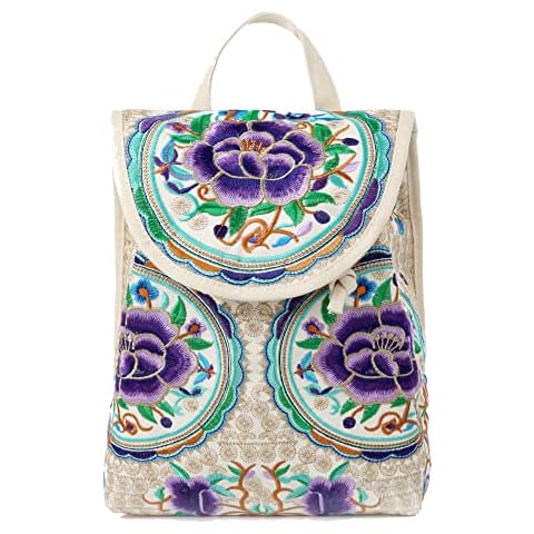Goodhan Vintage Embroidered Women Backpack Ethnic Travel Handbag Shoulder Bag Flower Purse Cover