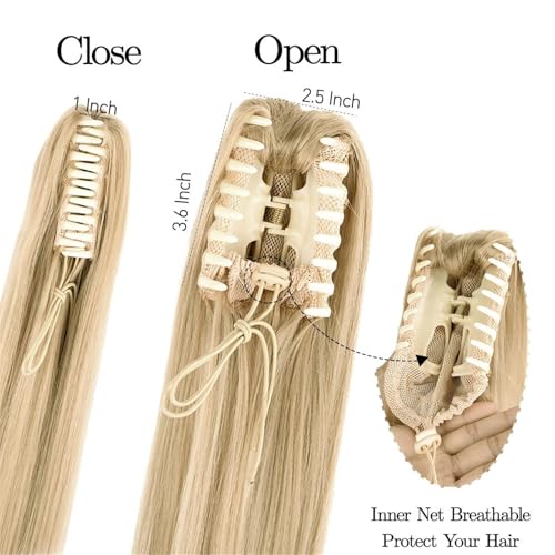 Extension queue de cheval postiche cheveux synthétiques blond lisse long 18 pouces - 3