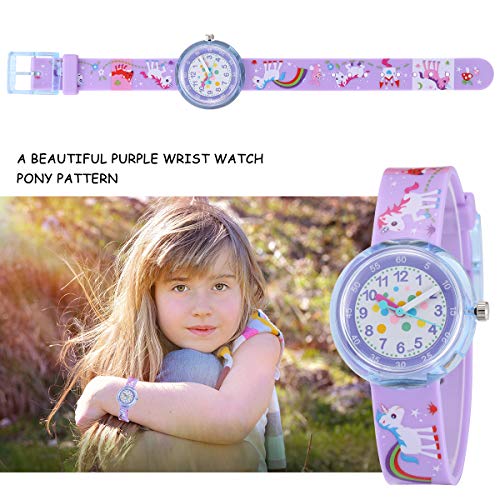 Jewtme Kids Time Teacher Watches 3D Cute Cartoon Silicone Children Toddler Wrist Watches For Ages 3-10 Boys Girls Little Child (Unicorn Purple) #TOP2