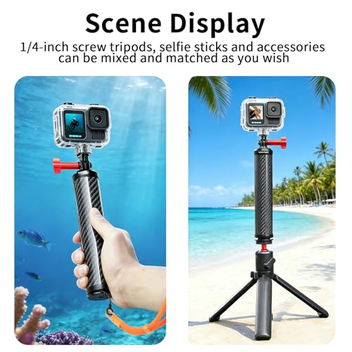 Image of Carbon Fiber Handheld Buoyancy Rod, 80m /262ft Underwater Hand Grip with 3-Slot Mount for Action Cameras