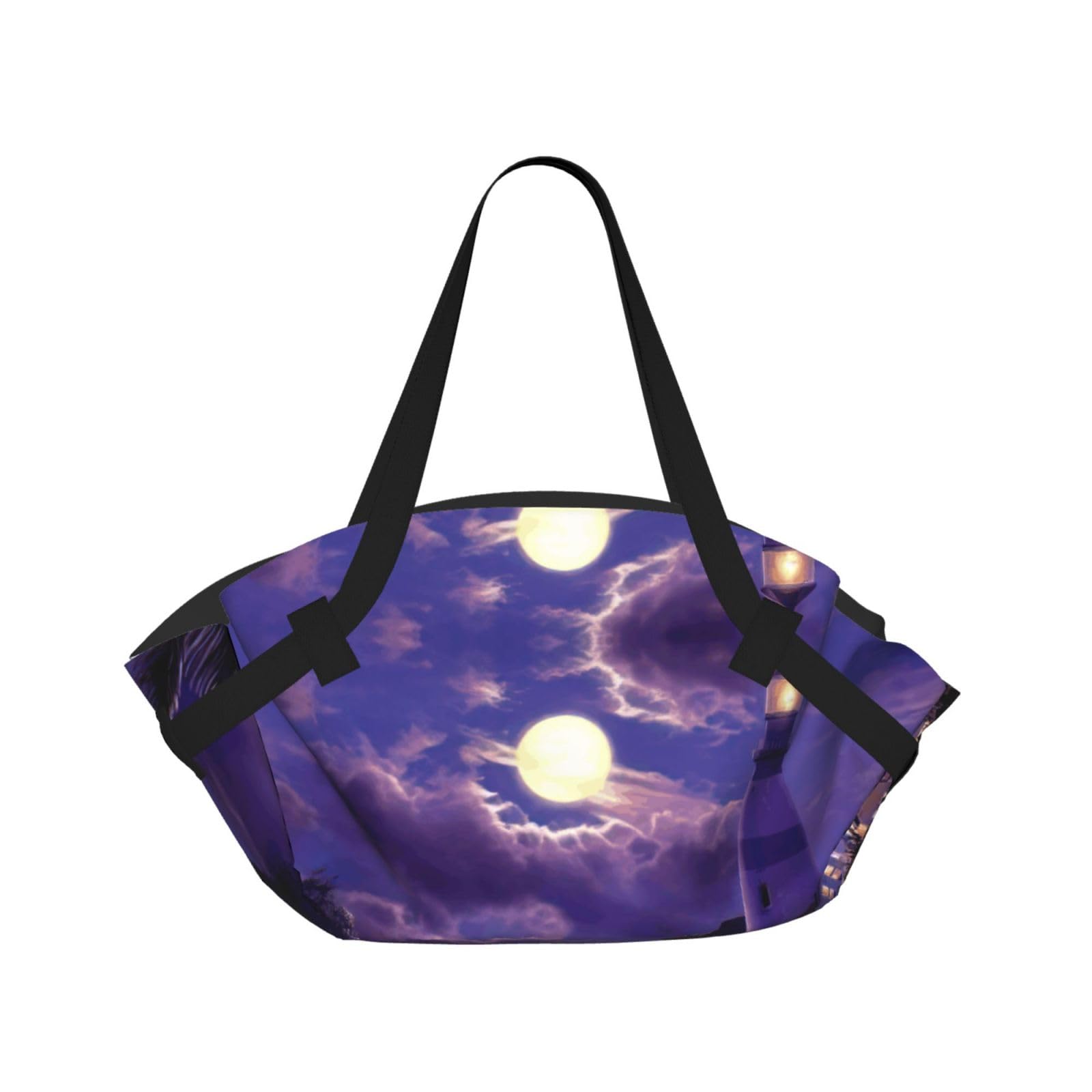 WYCZHY Moonlight Lighthouse Printed Foldable Round Picnic Blanket Converts to Carry Bag, 37in Mat for Camping Date Night