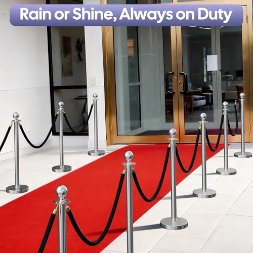Image of 6 Pack Silver Stanchions and Velvet Ropes Set, Stainless Steel Crowd Control Barriers, 3Pcs Black Ropes and Poles for Party Supplies,Photobooth Accessories,Prom,Birthday,Business,Wedding, Museums