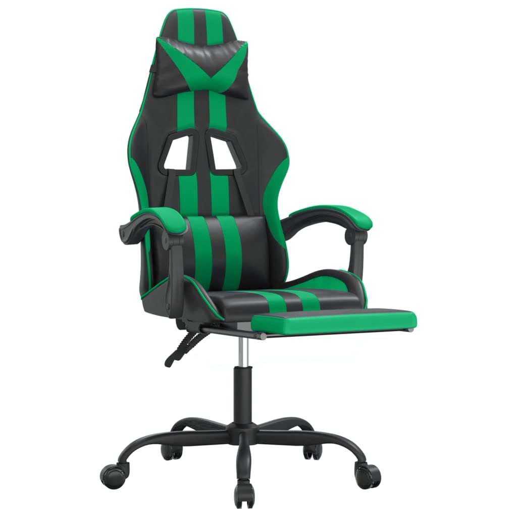 Sedia da gaming con poggiapiedi e schienale regolabile, in ecopelle, nera, verde, sedia girevole ergonomica con braccioli e supporto lombare, per ufficio e giochi