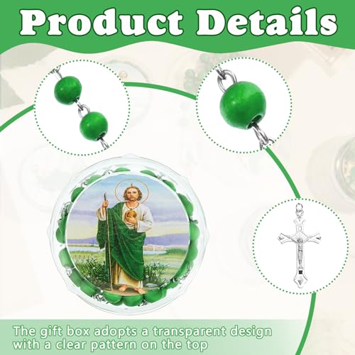 Bucherry 24 Pcs Saint Jude Green Scented Rosary Necklace Baptism Party Favor Catholic Gift with Box Saint Jude Rosary Bead Holy Prayer Necklace with Crucifix Cross3