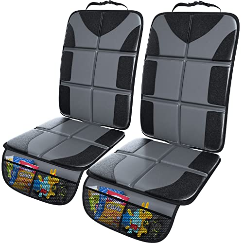 Image of Gimars Car Seat Protector for Child Car Seat, 2 Pack XL 5-Layer Thickest EPE Waterproof seat Protectors with 600D Fabric,Nonslip Backing,Storage Pockets for SUV, Sedan, Truck, Leather Seats(Gray)