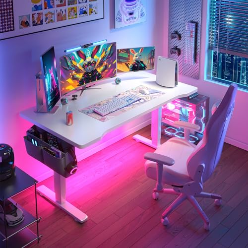 EnHomee Electric Standing Desk with LED Lights,56 x 24 Inch Height Adjustable Computer Desk with 3...