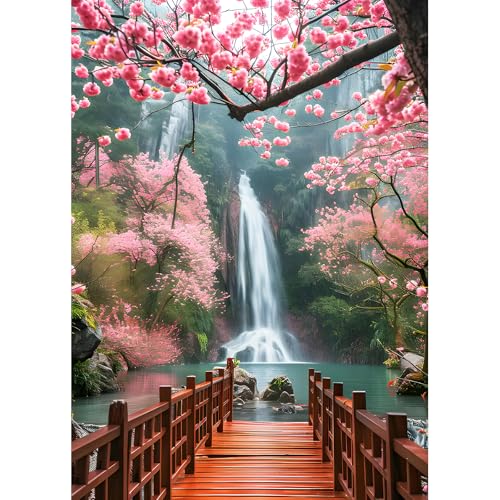 DPHERO 5D Fleurs Roses Diamond Painting Kits, DIY Cascade Art du Diamant Painting Kit Complet, Paysage Broderie Kits de Peinture sur Diamant Point de Croix Paint pour...