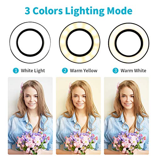 Powcan Selfie Ringlicht mit Handy-Halter Stehen für Live Stream Make-up, 3-Licht-Modus, 10-Level Helligkeit LED… – Bild 4