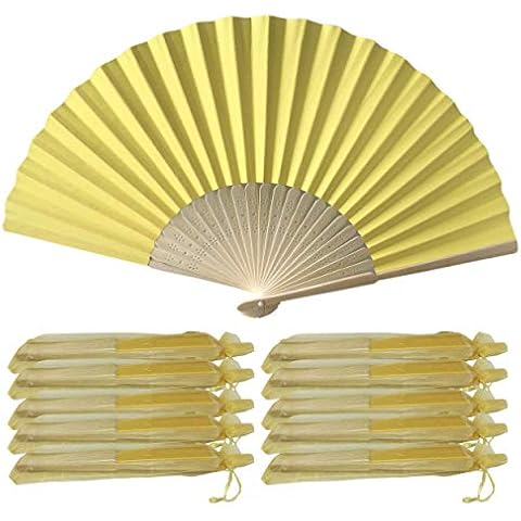 Rangebow Pack of 10 Wholesale Paper Hand Fan Bamboo Ribs Wedding Party Favour (Chartreuse/Greenish Yellow) Cover