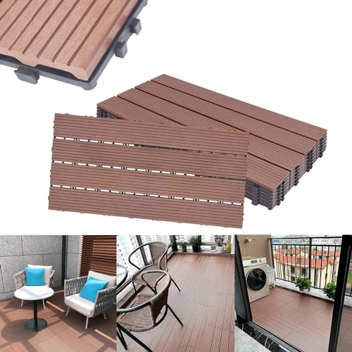 ACXIN Lot de 6 dalles de terrasse en bois composite WPC - Dalles à clipser - Découpables - Pour jardin, balcon, terrasse - Marron - 30 x 60 cm