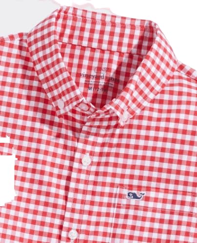 vineyard vines Boys' On-The-Go brrrº Short-Sleeve Gingham Shirt, Red Gingham, Large (16)3