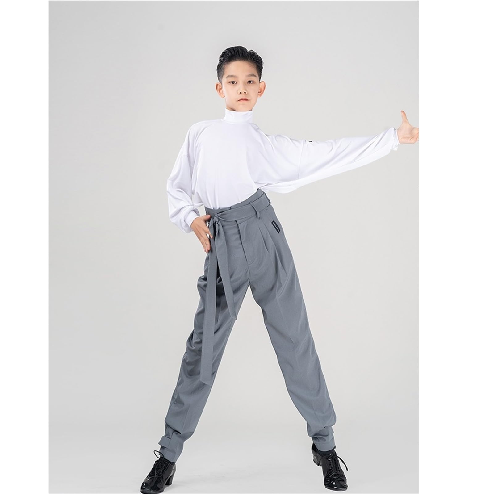 Traje de actuación danés Latino for niños, Top Manga murciélago, Pantalones Cintura Alta, Ropa Baile salón, Tango, práctica for para Hombre, Salsa, Jazz, Danza(XXXS,Black Tops+Black Pant)