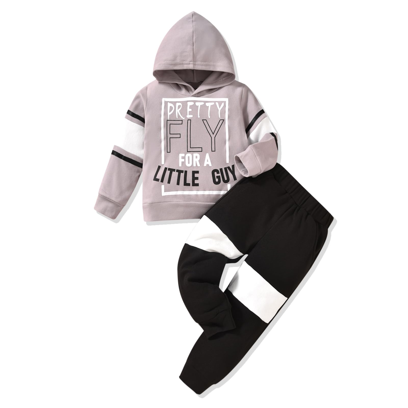 HINTINA Toddler Little Boy Letter Print Hooded Sweatsuit Outfits Long Sleeve Sweatshirt Jogger Fall Winter Clothes Set