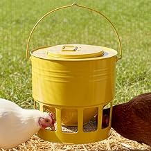 KOL Hanging Chicken Feeder 20lbs Metal Chicken Feeder No Waste, Adjustable Poultry Feeder with 12 Ports, No Installation & Universal Height Design Yellow