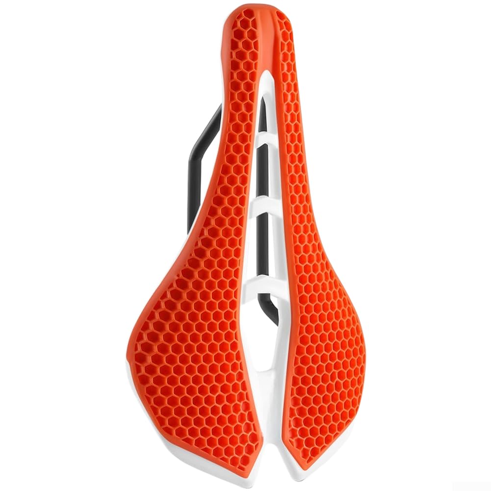 Hollow For Bike Saddle 3D For Honeycomb Seat Cushion 140mm Width Breathable Road Mountain For Bike Seat Lightweight 279g High-Carbon Rail For Easy Clean Black(Orange)