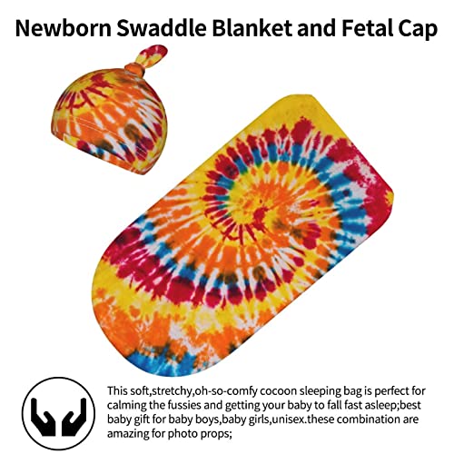 Tie Dye Colorful Rainbow Baby Swaddle Blankets, Newborn Swaddle With Beanie Set, Soft And Stretchy Baby Receiving Blanket Swaddle Sack For Boy And Girl Gift #TOP4