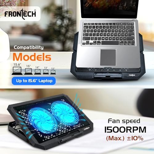Frontech Adjustable Height Cooling Pad with 2 x 120mm LED Fans for up to 15.6" Laptops - Silent USB-Powered Laptop Cooler - Image 5
