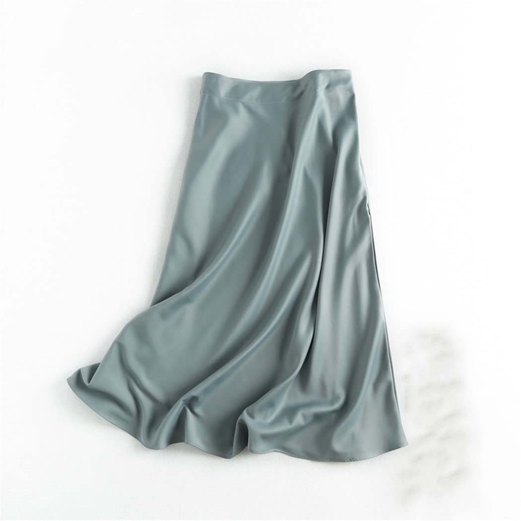 Jupe midi en satin solide avec fermeture éclair latérale pour femme