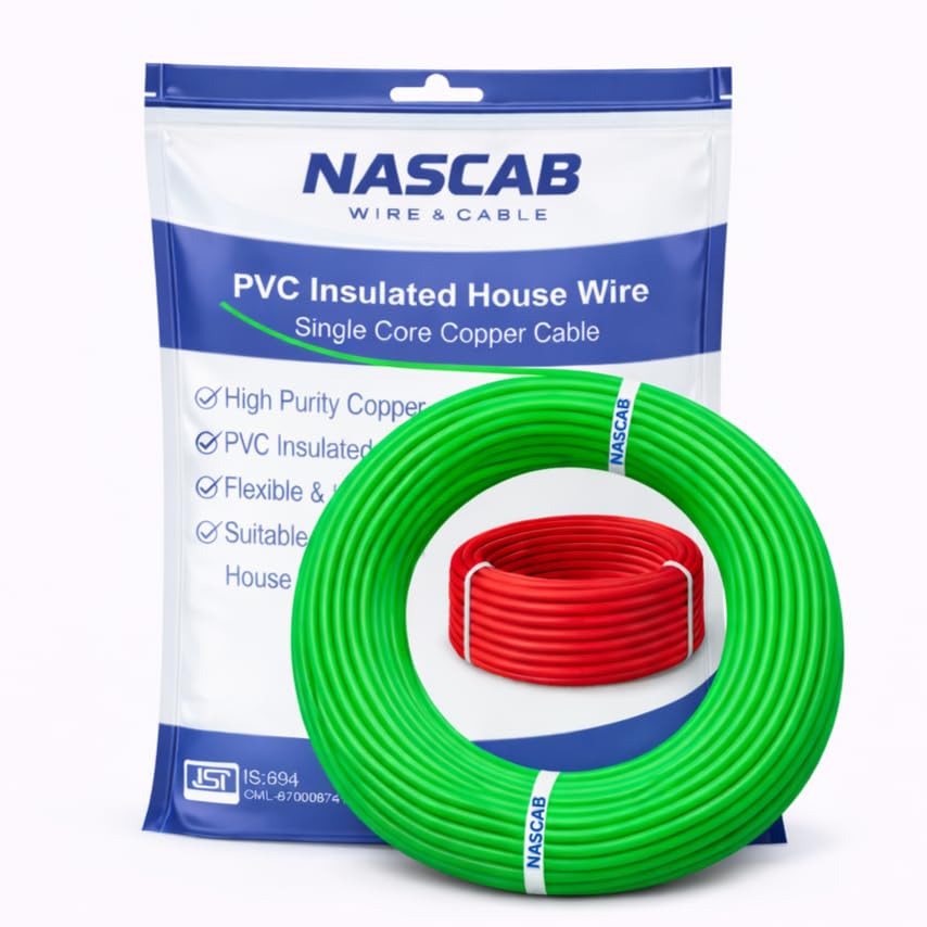 Image of 1.5 Sq mm Single Core Copper House Wire | 99.7% Pure Copper 22 Multistrand | Fire Resistant PVC Insulated | Eco-Friendly High Conductivity | Domestic & Residential Wiring | GREEN 90M