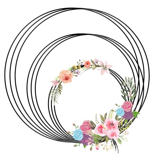 KAOTPO Anillos de metal para manualidades, 9 piezas de anillo de metal negro (10, 15 y 20 cm), anillos decorativos para colgar para corona de boda, anillo de macramé, bricolaje floristería,