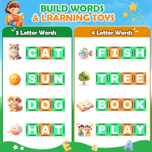 Image of Magnetic Tiles Learn Letters Magnetic Building Blocks for Kids Ages 3-12