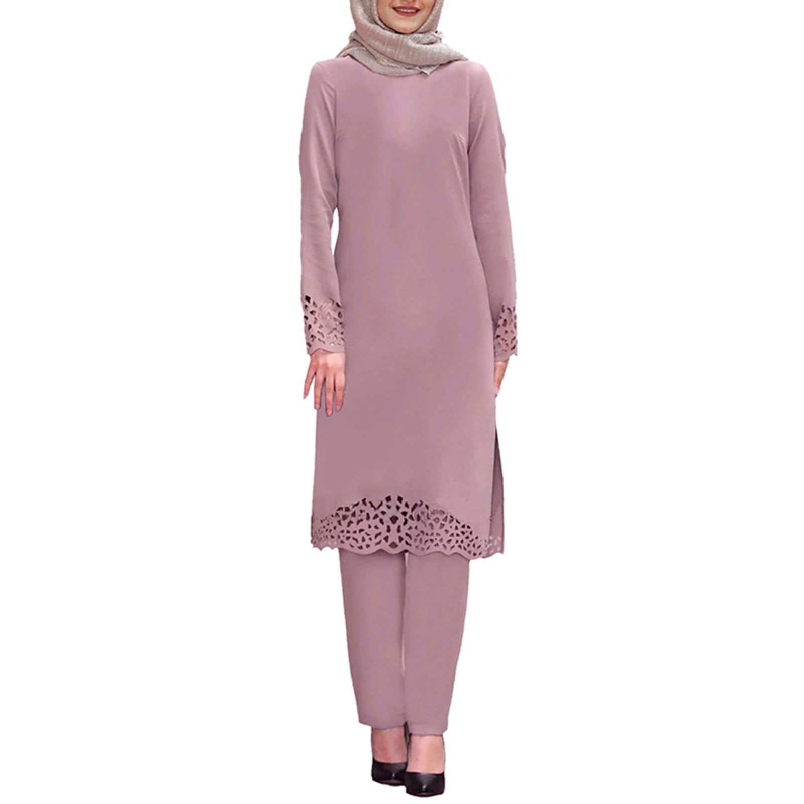 Générique Lot de 2 tuniques + pantalon long - Tenue de prière musulmane - Robe de prière musulmane - Pour femme - Manches longues - Ramadan Aïd Mubarak - Caftan