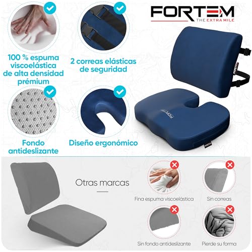 Miniatura 7 de Fortem Pack Cojín Silla Oficina Y Almohada Lumbar - Cojín Para Silla Ordenador En Forma De U Y Almohada Lumbar Con Espuma Viscoelástica Para Asiento Coche, Gaming, Trabajo - Fundas Lavables