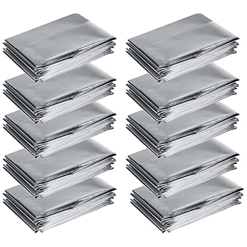 SearQing Emergency Mylar Thermal Blankets Space Blanket(10 Pack)-Camping Blanket Designed for Outdoors, Hiking, Survival, Marathons, Retain Body Heat(Silver Color) Cover