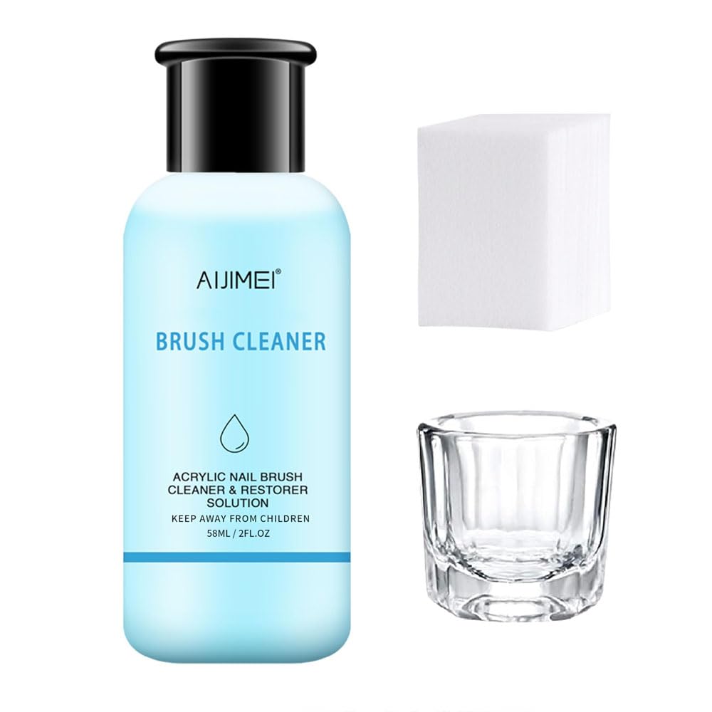 Acrylic Nail Brush Cleaner,Brush Cleaner 58ml/2fl.oz,Detergente per Pennelli Unghie,Con Tazza Cotton Pads,Rimuove Efficacemente tutti i Residui di Pennello Unghie Nail Art