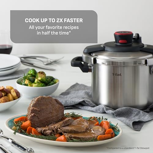 Image of T-fal Clipso Stainless Steel Pressure Cooker, 6.3 Quart, Recipe Book, Steam Basket, Easy-Open Lid, Secure Locking System, Adjustable Pressure Valve, Induction Cookware, Pots and Pans, Kitchen, Silver