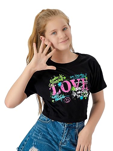 Stylish Graffiti/Butterfly Graphic Crop Top for Girls -Cool Summer T-Shirt Soft Colorful 2-Pack Tees Size 6-184